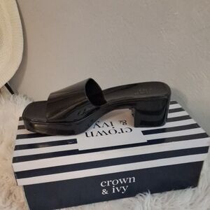 Crown & Ivy Glossy Black Women's Mules